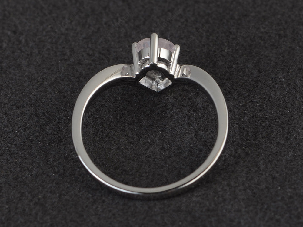 V Shaped Rose Quartz Solitaire Wedding Ring - LUO Jewelry