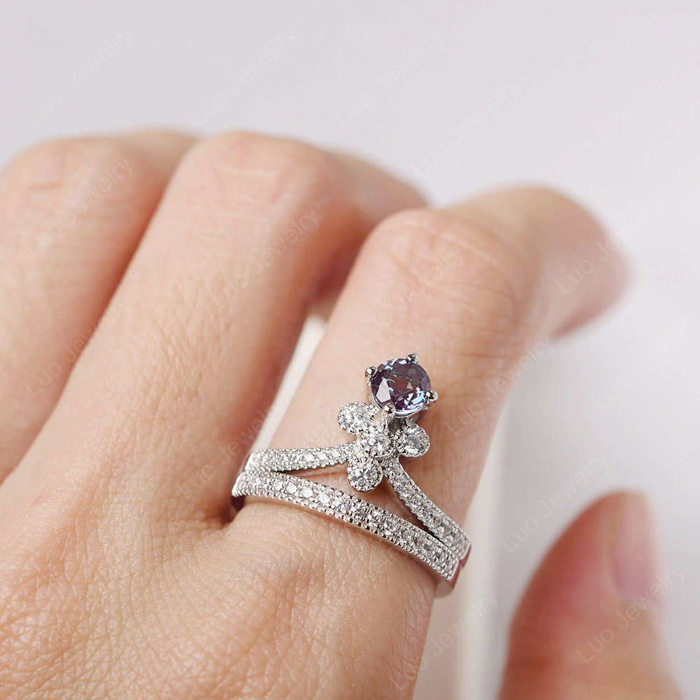 Alexandrite Bridal Set Engagement Ring - LUO Jewelry