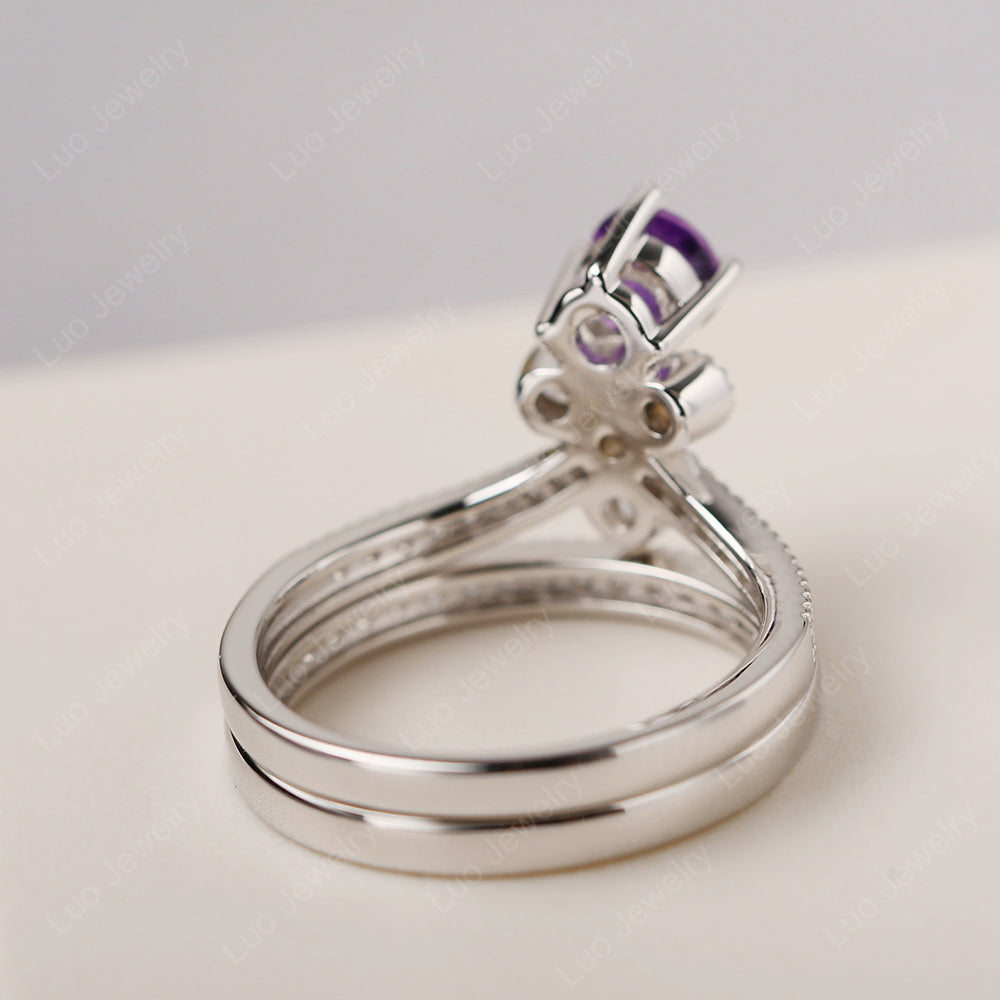 Amethyst Bridal Set Engagement Ring - LUO Jewelry