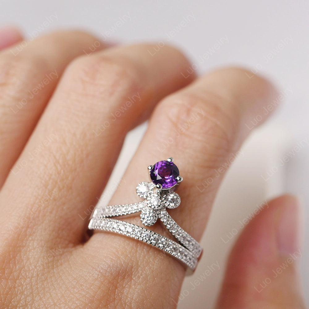 Amethyst Bridal Set Engagement Ring - LUO Jewelry