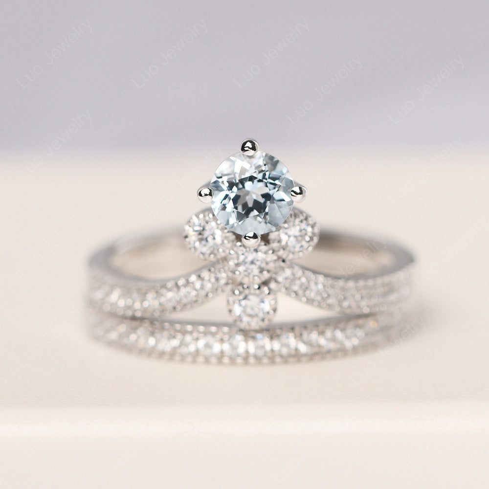 Aquamarine Bridal Set Engagement Ring - LUO Jewelry