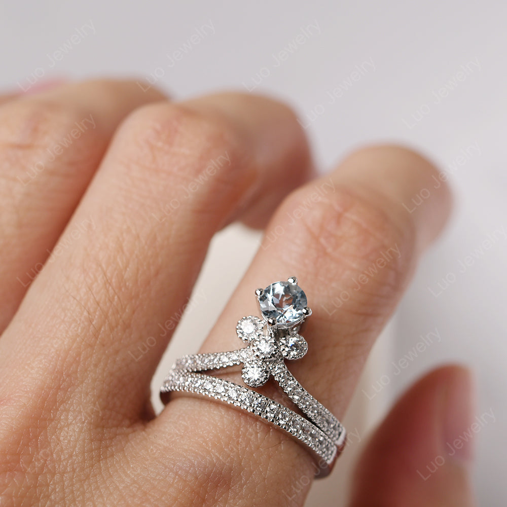 Aquamarine Bridal Set Engagement Ring - LUO Jewelry