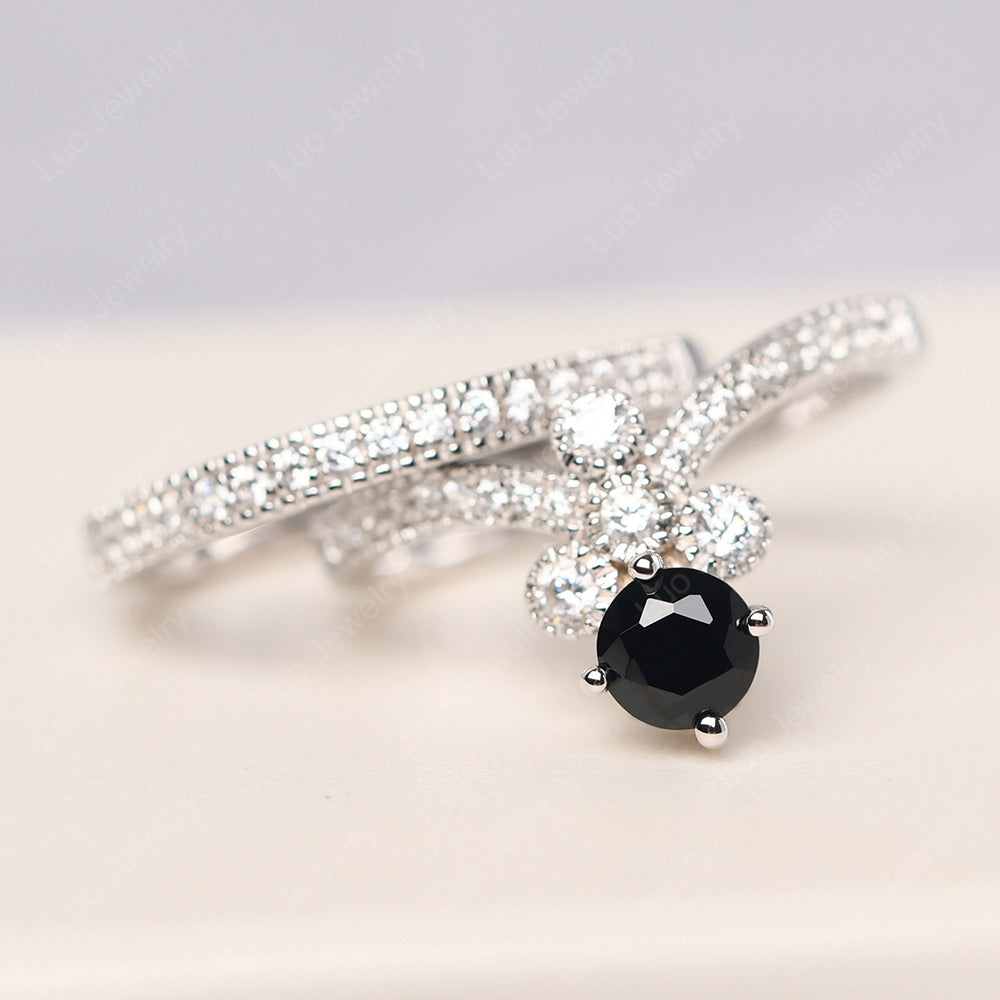 Black Spinel Bridal Set Engagement Ring - LUO Jewelry