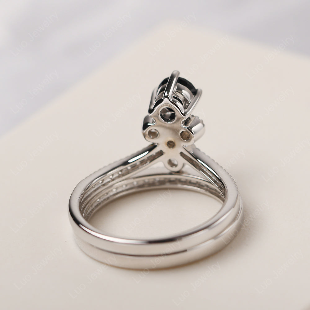 Black Spinel Bridal Set Engagement Ring - LUO Jewelry