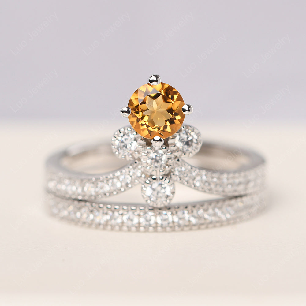 Citrine Bridal Set Engagement Ring - LUO Jewelry