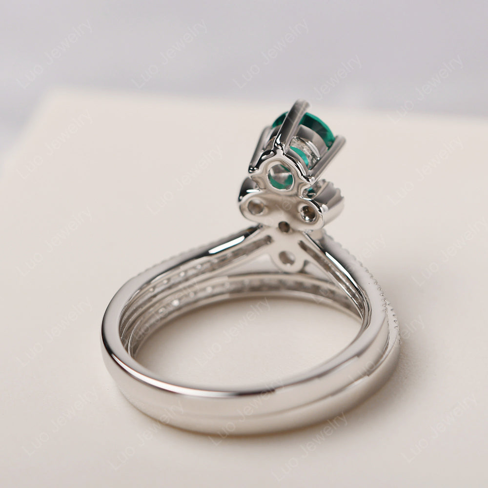 Emerald Bridal Set Engagement Ring - LUO Jewelry