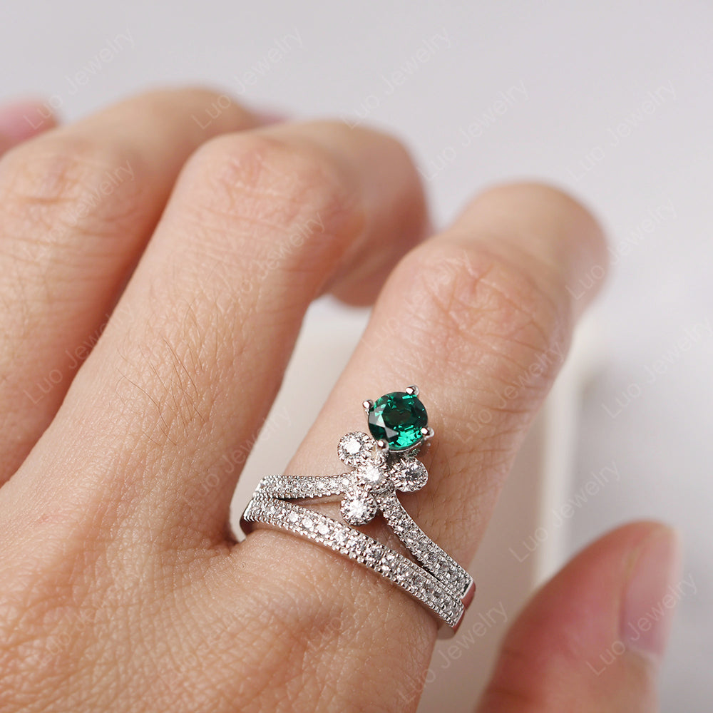 Emerald Bridal Set Engagement Ring - LUO Jewelry