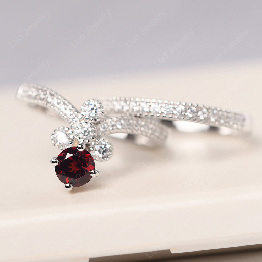 Garnet Bridal Set Engagement Ring - LUO Jewelry