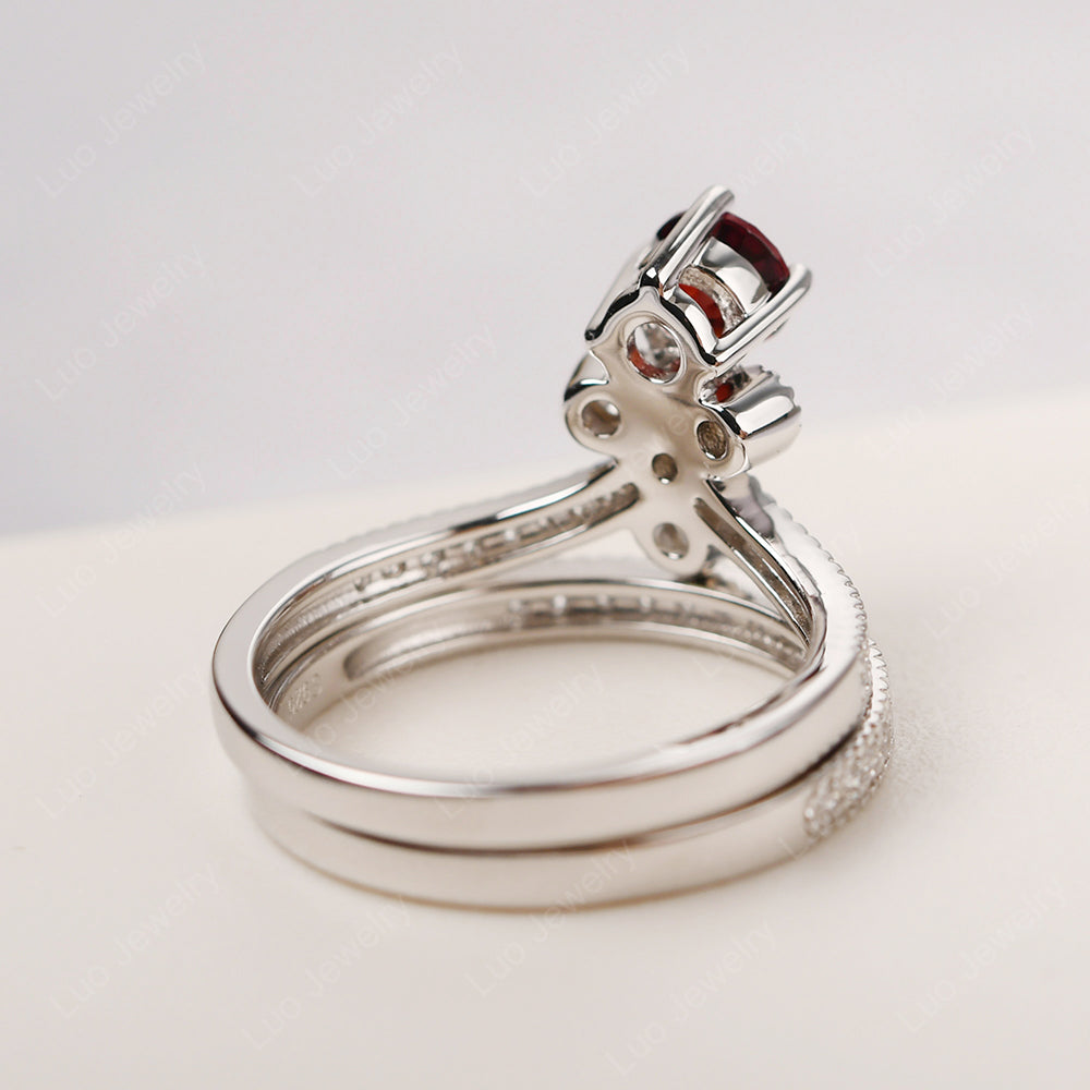 Garnet Bridal Set Engagement Ring - LUO Jewelry