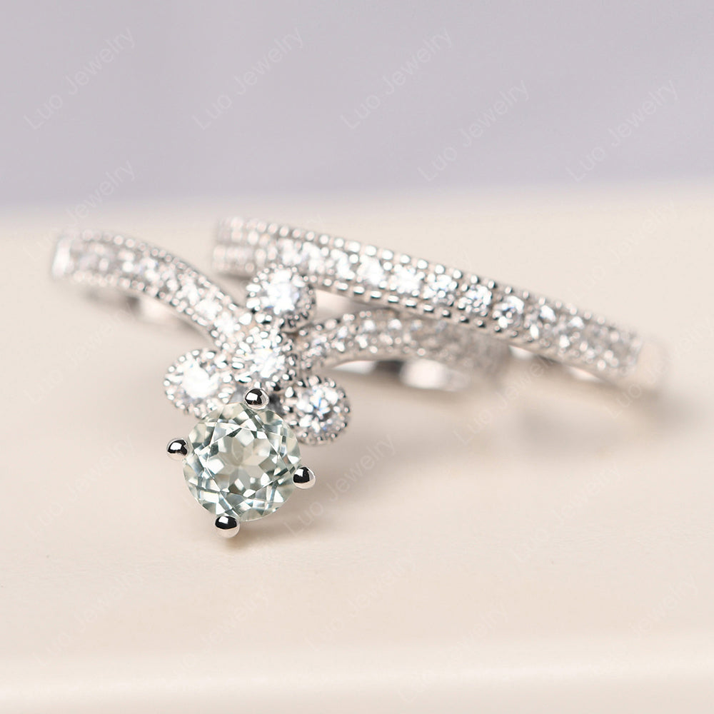 Green Amethyst Bridal Set Engagement Ring - LUO Jewelry