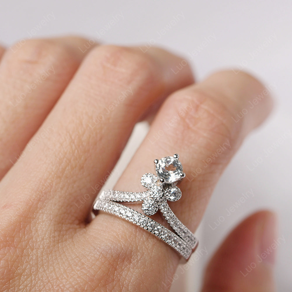 Green Amethyst Bridal Set Engagement Ring - LUO Jewelry