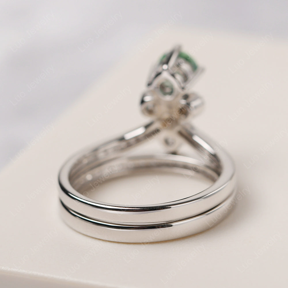 Green Sapphire Bridal Set Engagement Ring - LUO Jewelry