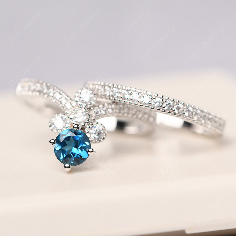 London Blue Topaz Bridal Set Engagement Ring - LUO Jewelry