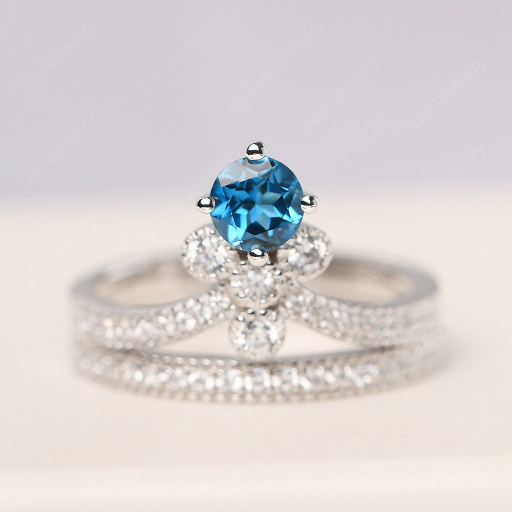 London Blue Topaz Bridal Set Engagement Ring - LUO Jewelry