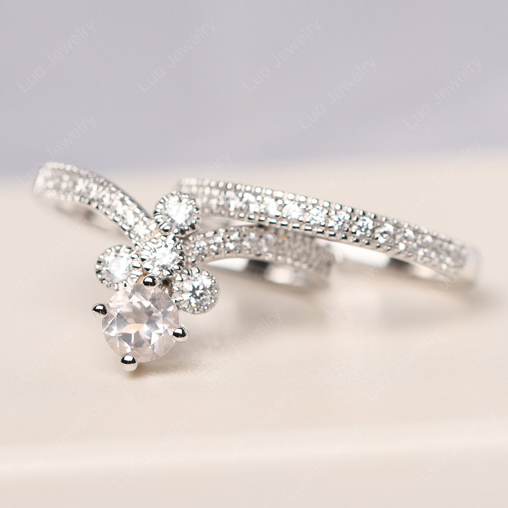 Rose Quartz Bridal Set Engagement Ring - LUO Jewelry
