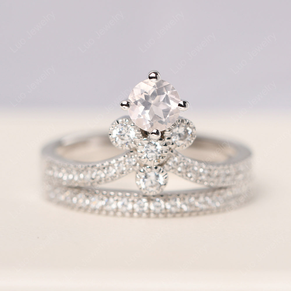 Rose Quartz Bridal Set Engagement Ring - LUO Jewelry