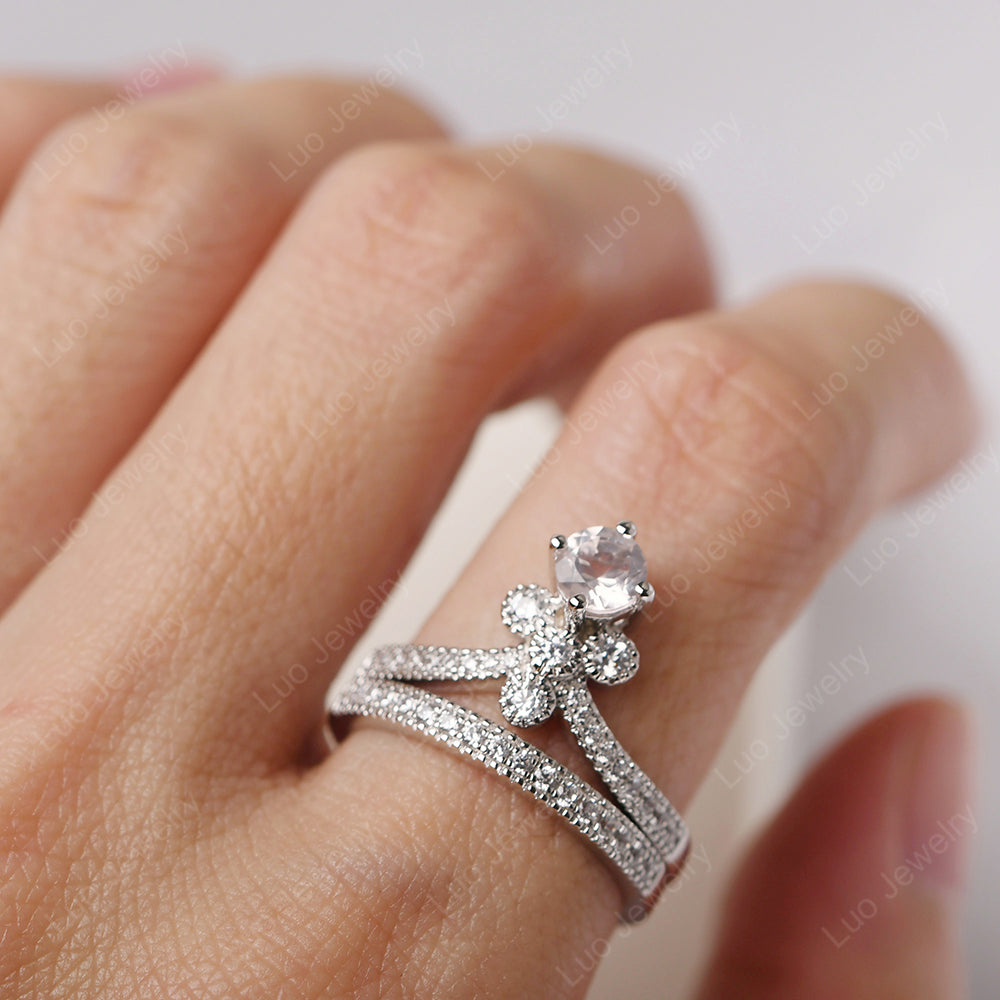 Rose Quartz Bridal Set Engagement Ring - LUO Jewelry