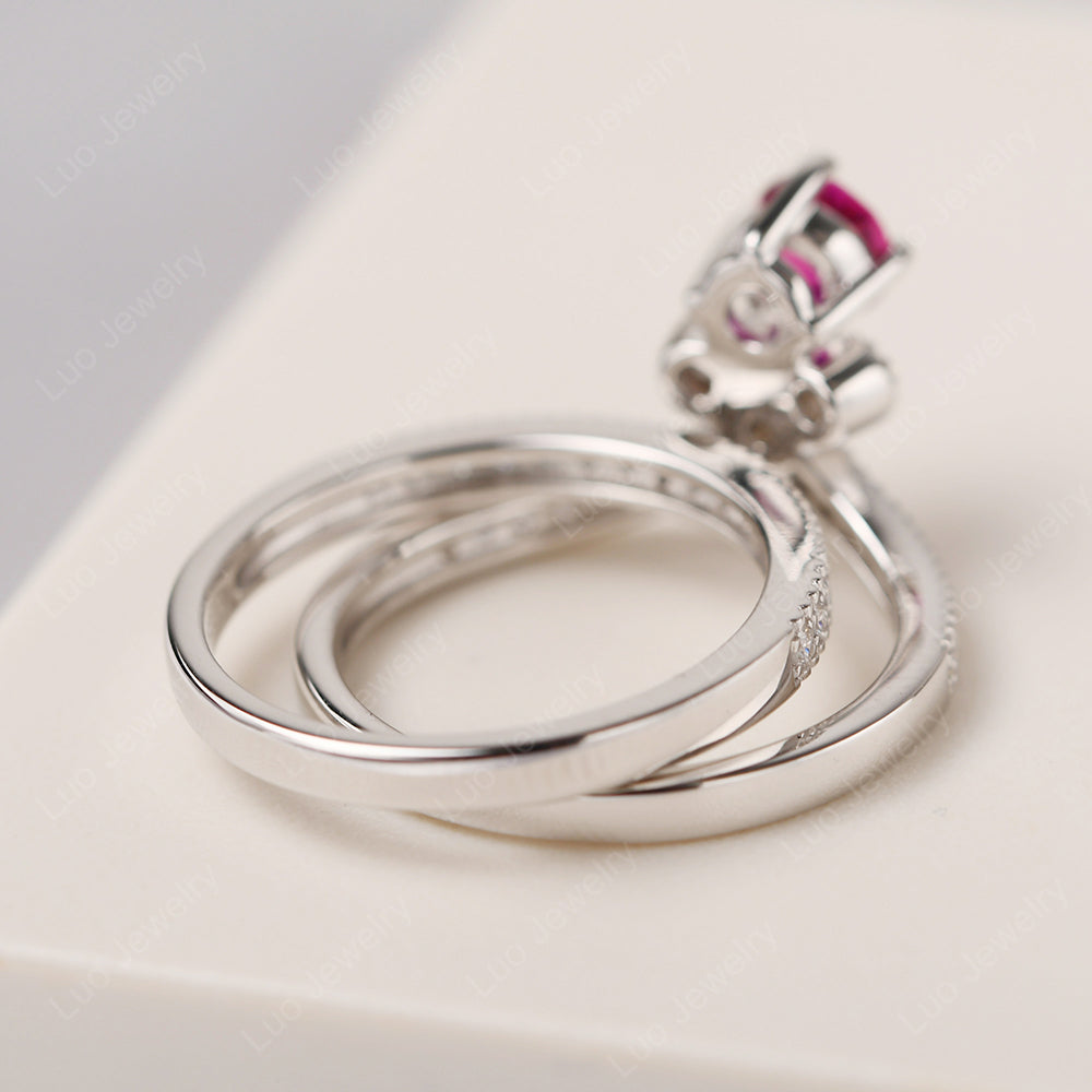 Ruby Bridal Set Engagement Ring - LUO Jewelry