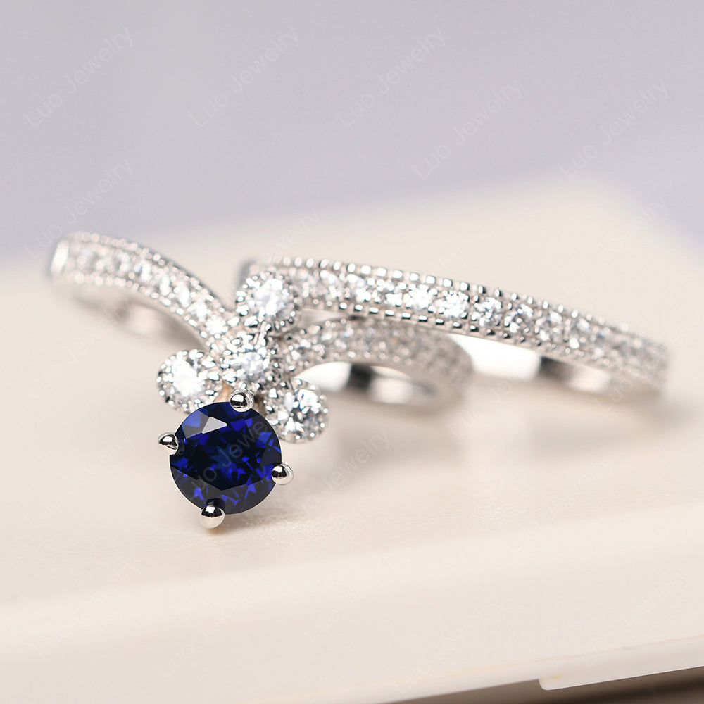 Lab Sapphire Bridal Set Engagement Ring - LUO Jewelry
