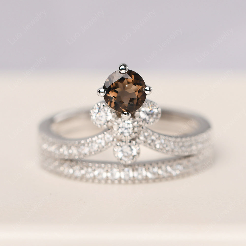 Smoky Quartz  Bridal Set Engagement Ring - LUO Jewelry