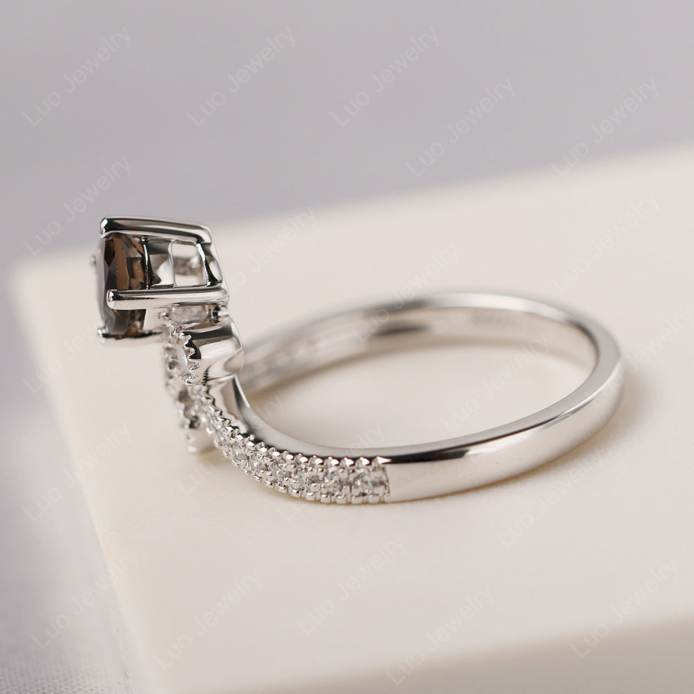 Smoky Quartz Bridal Set Engagement Ring - LUO Jewelry