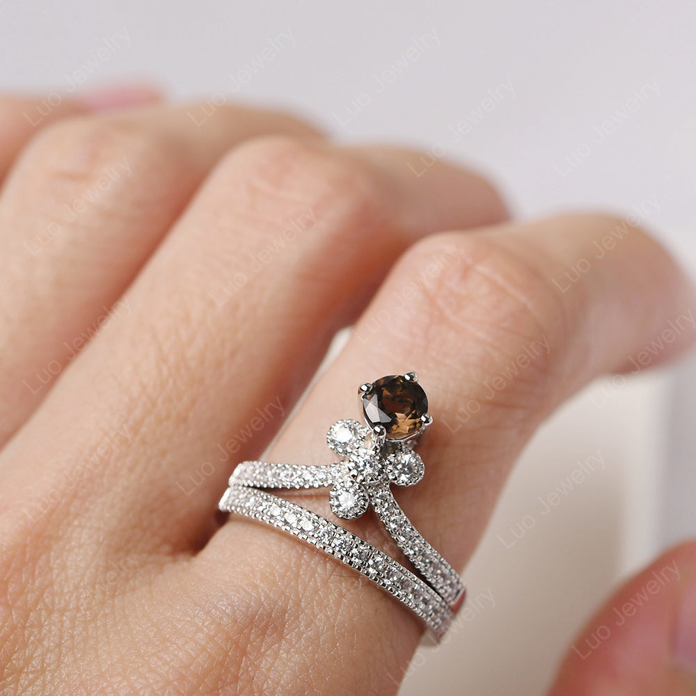 Smoky Quartz Bridal Set Engagement Ring - LUO Jewelry