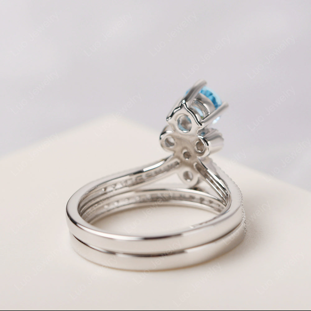 Swiss Blue Topaz Bridal Set Engagement Ring - LUO Jewelry