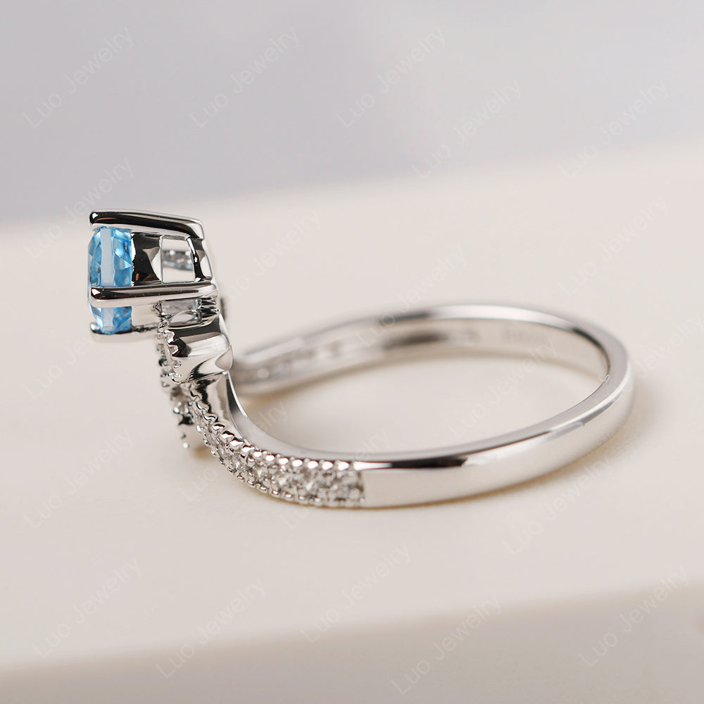 Swiss Blue Topaz Bridal Set Engagement Ring - LUO Jewelry