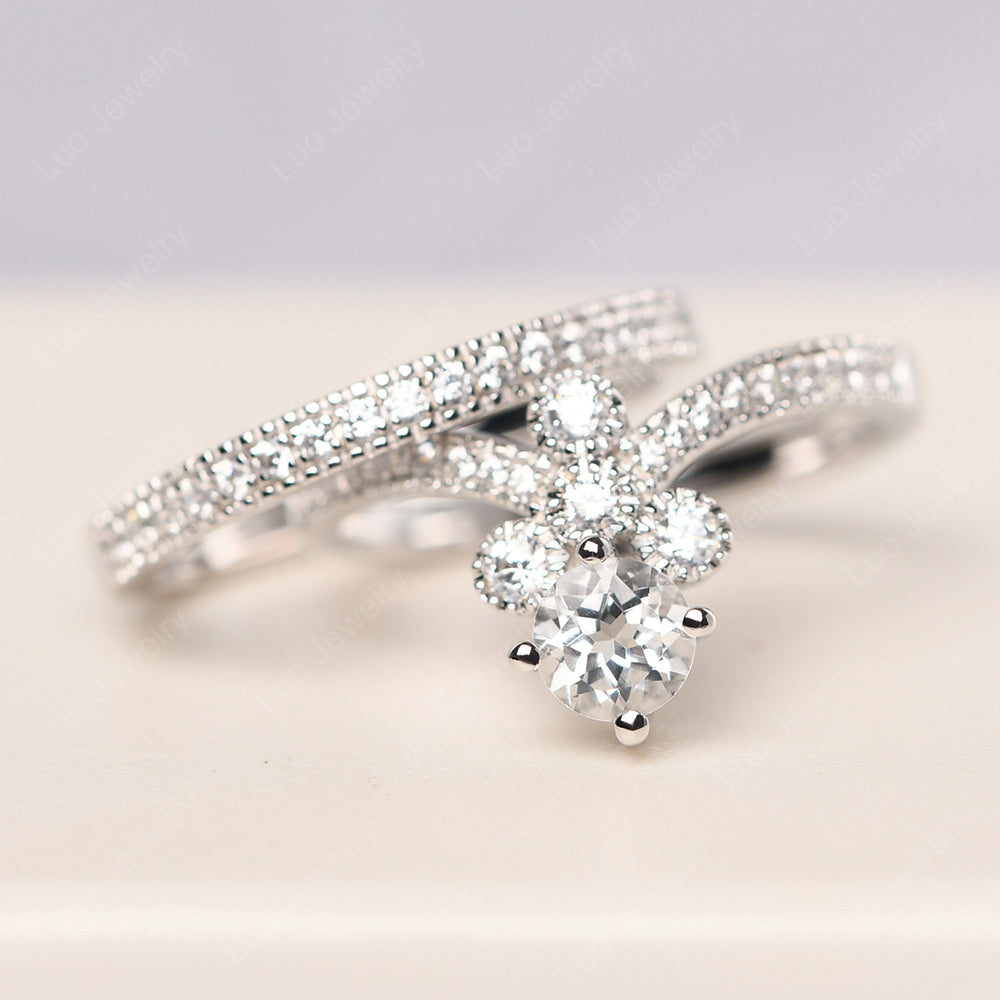 White Topaz Bridal Set Engagement Ring - LUO Jewelry