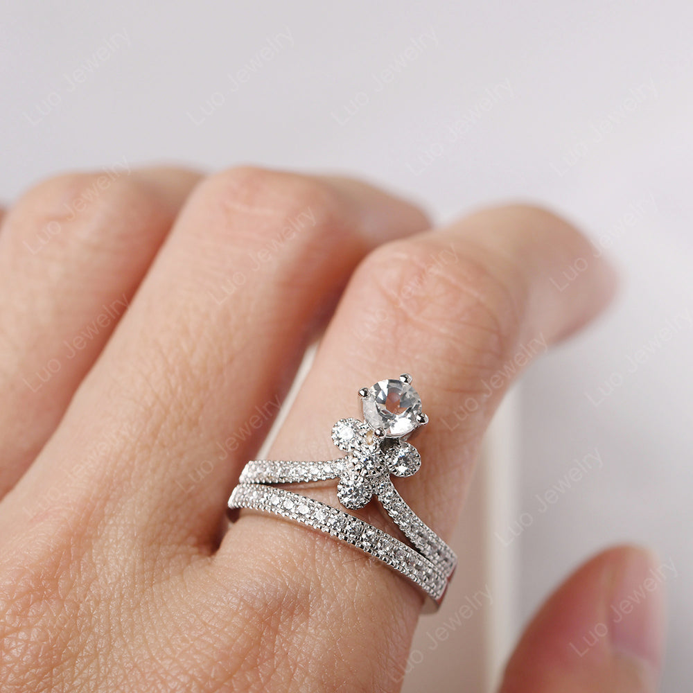White Topaz Bridal Set Engagement Ring - LUO Jewelry