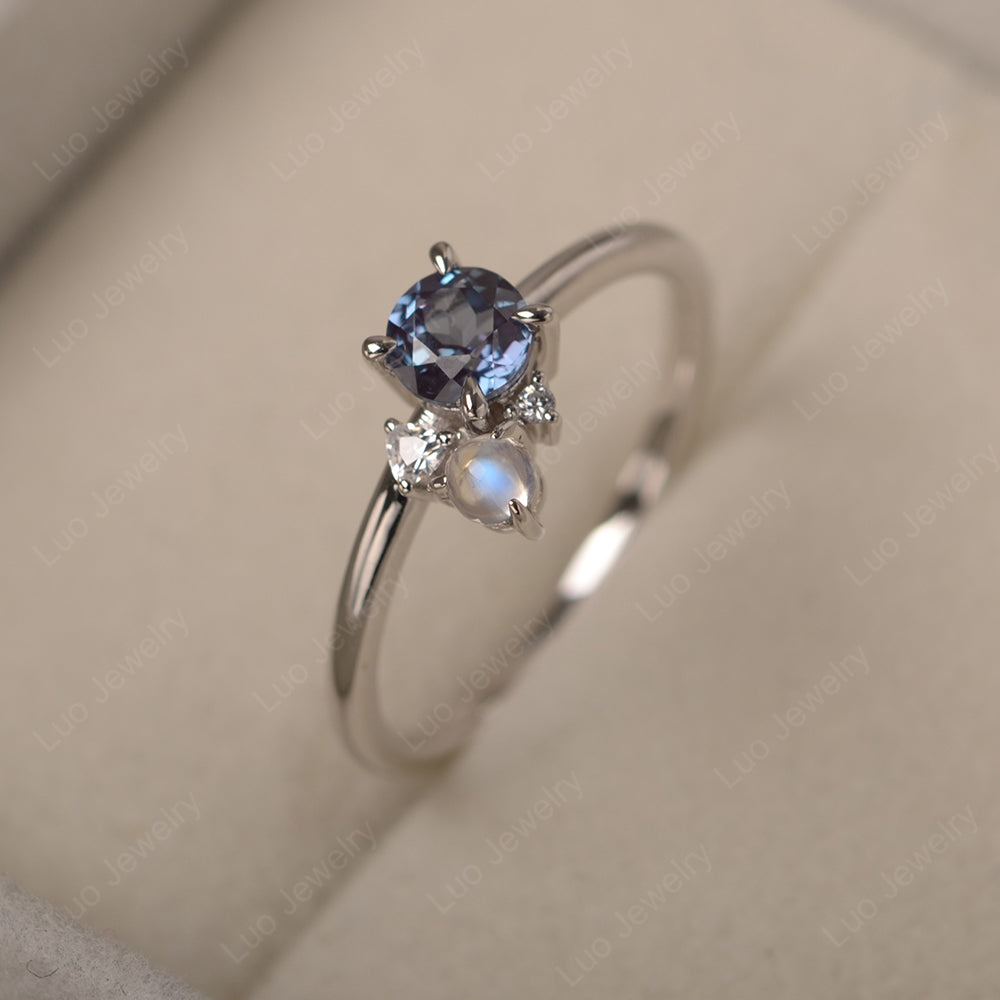 Round Alexandrite Engagement Ring White Gold - LUO Jewelry