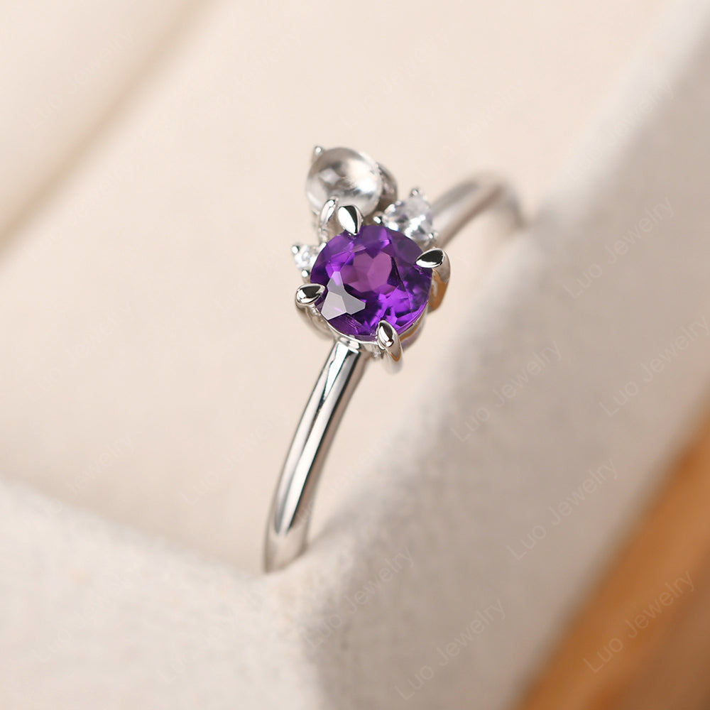 Round Amethyst Engagement Ring White Gold - LUO Jewelry