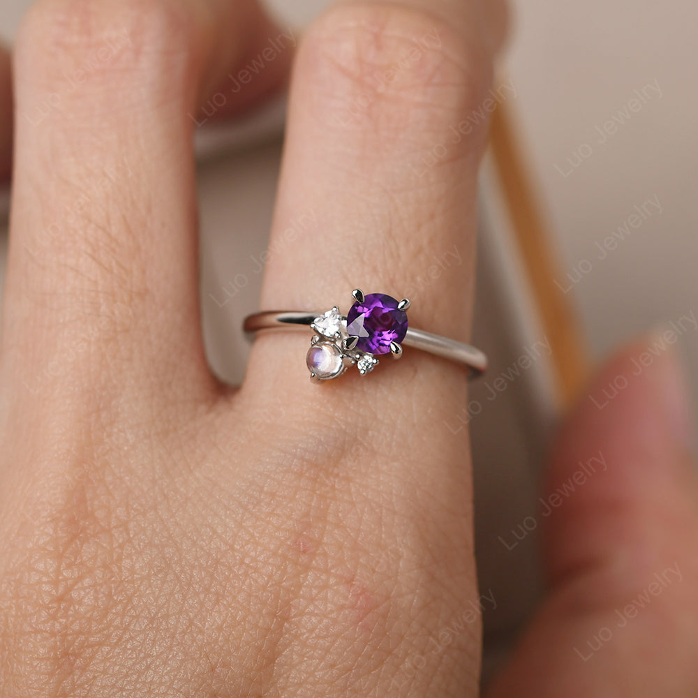 Round Amethyst Engagement Ring White Gold - LUO Jewelry