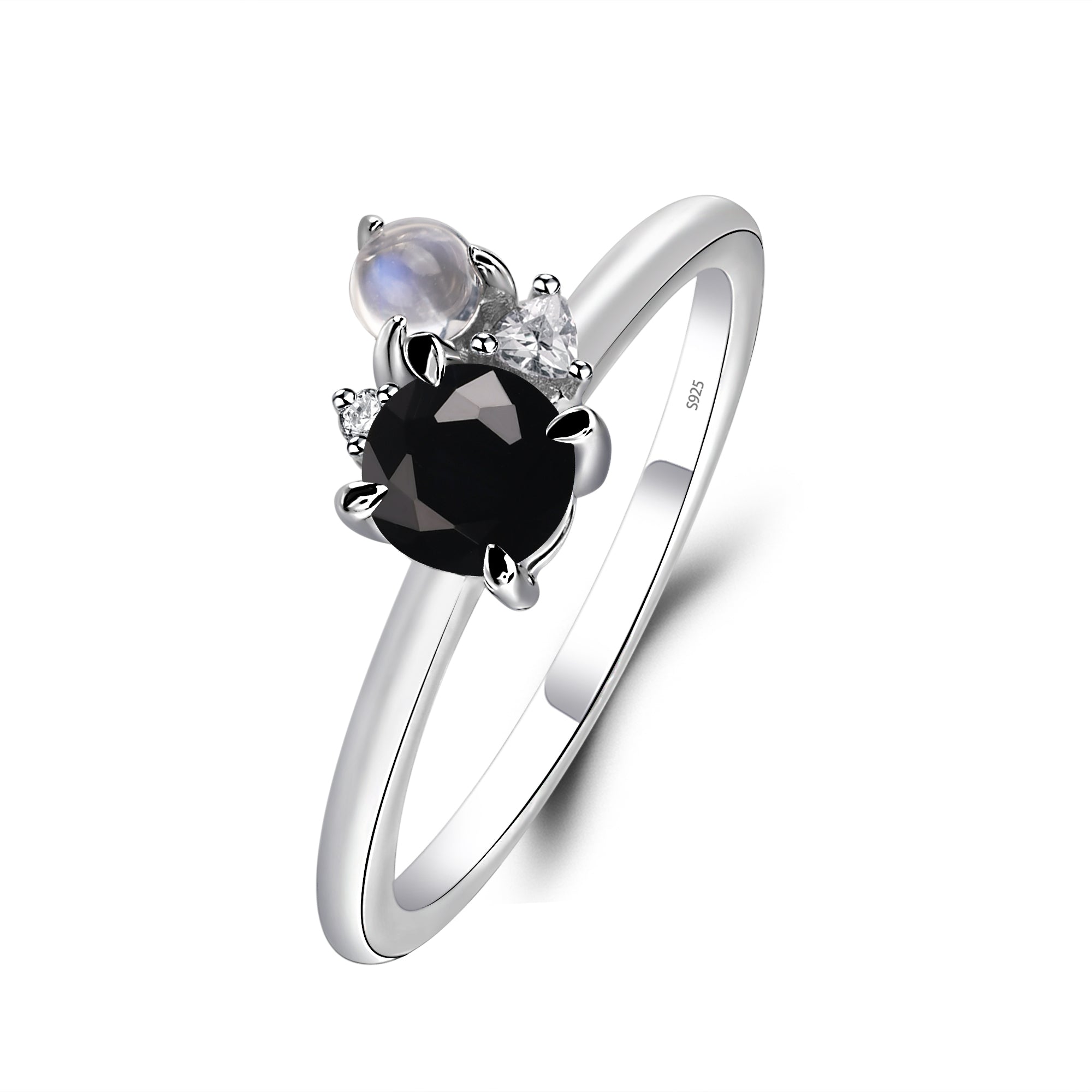 Round Black Spinel Engagement Ring White Gold - LUO Jewelry