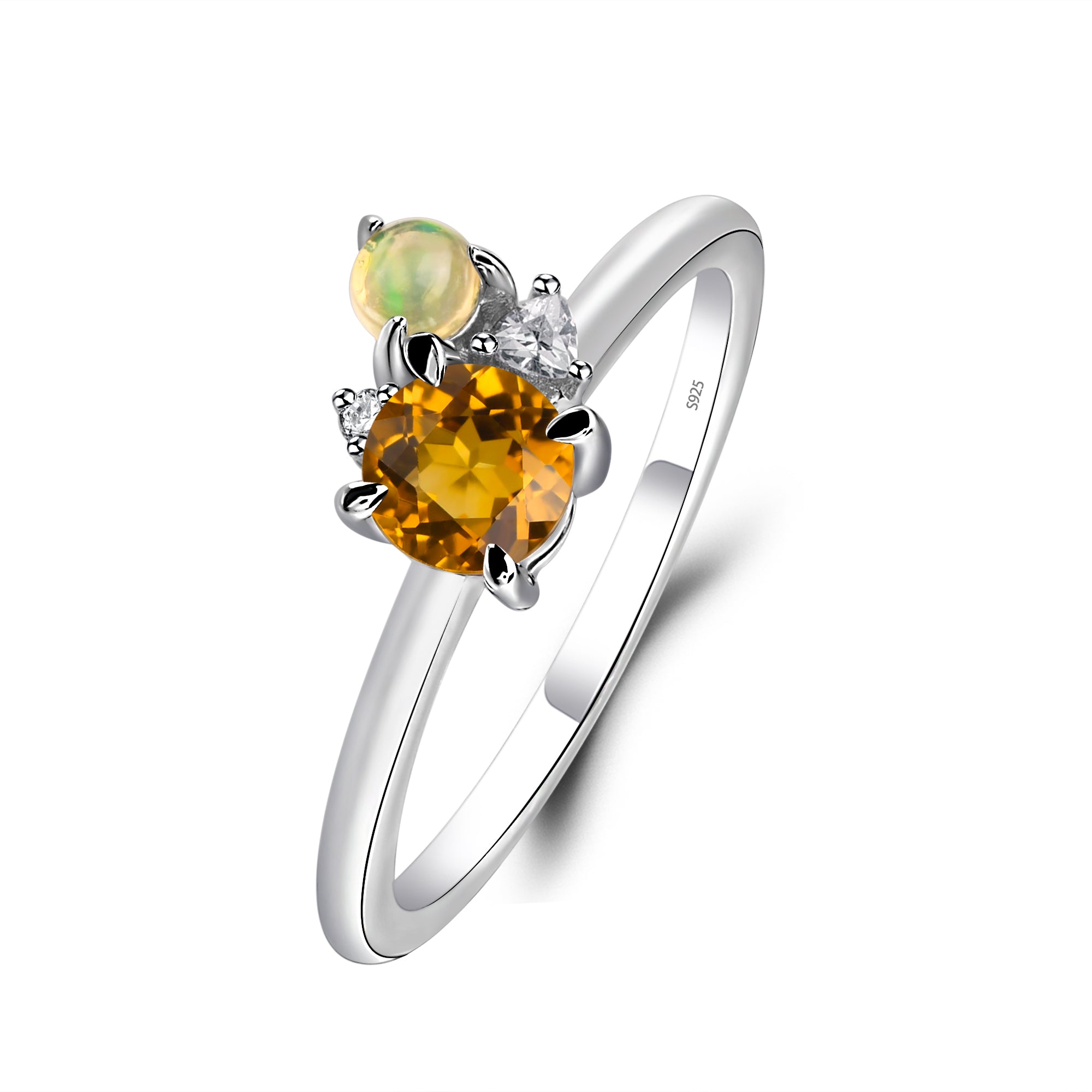 Round Cut Citrine and Opal Ring Sterling Silver - LUO Jewelry