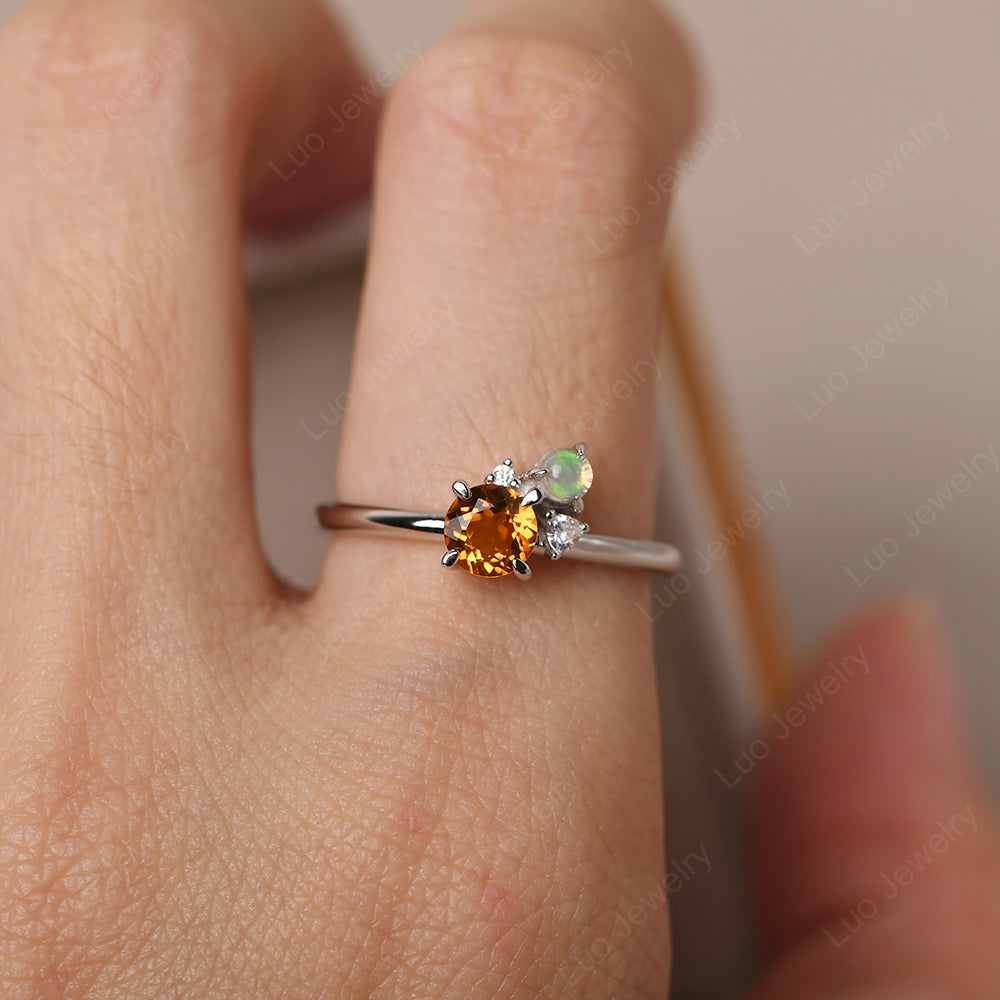 Round Cut Citrine and Opal Ring Sterling Silver - LUO Jewelry
