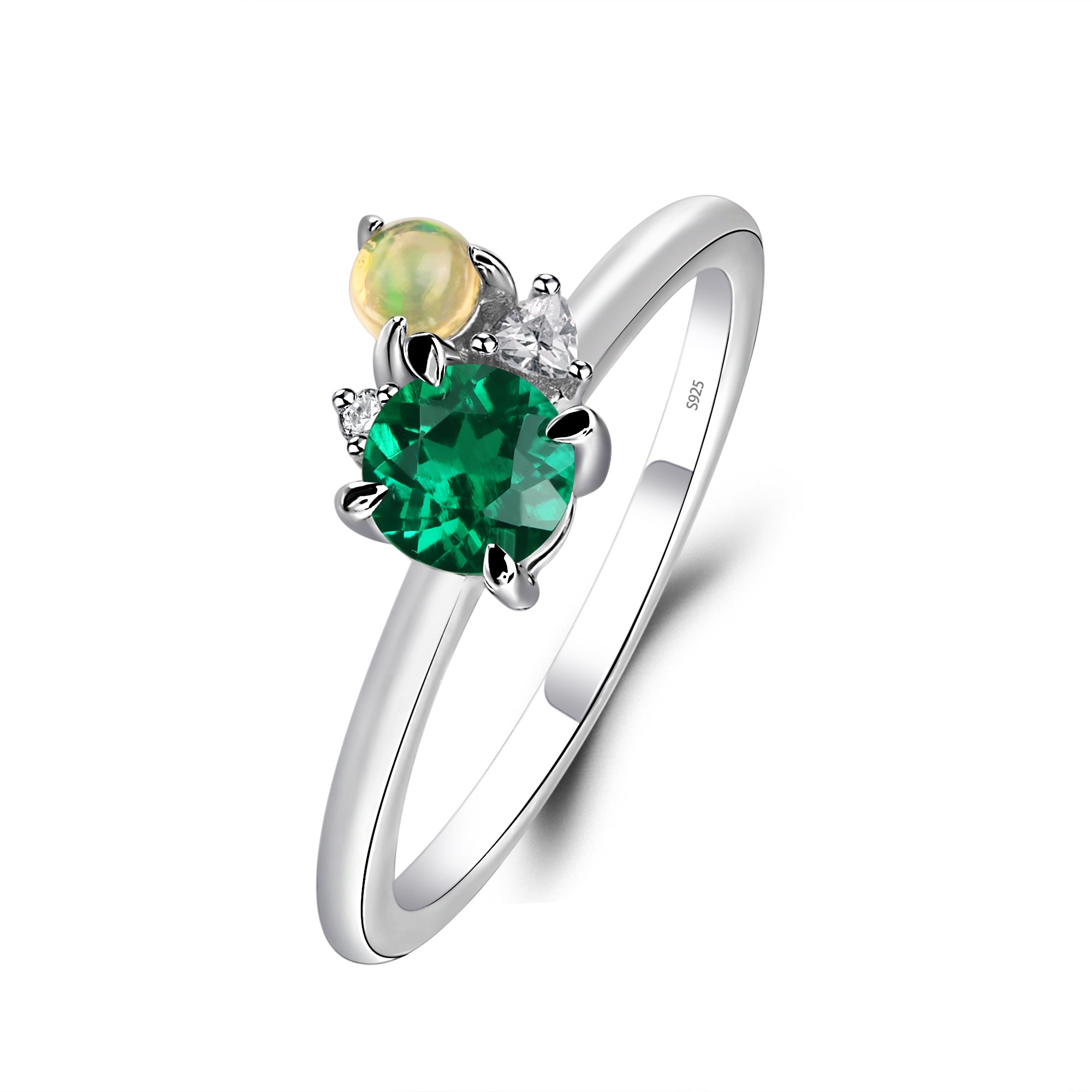Round Emerald Engagement Ring White Gold - LUO Jewelry