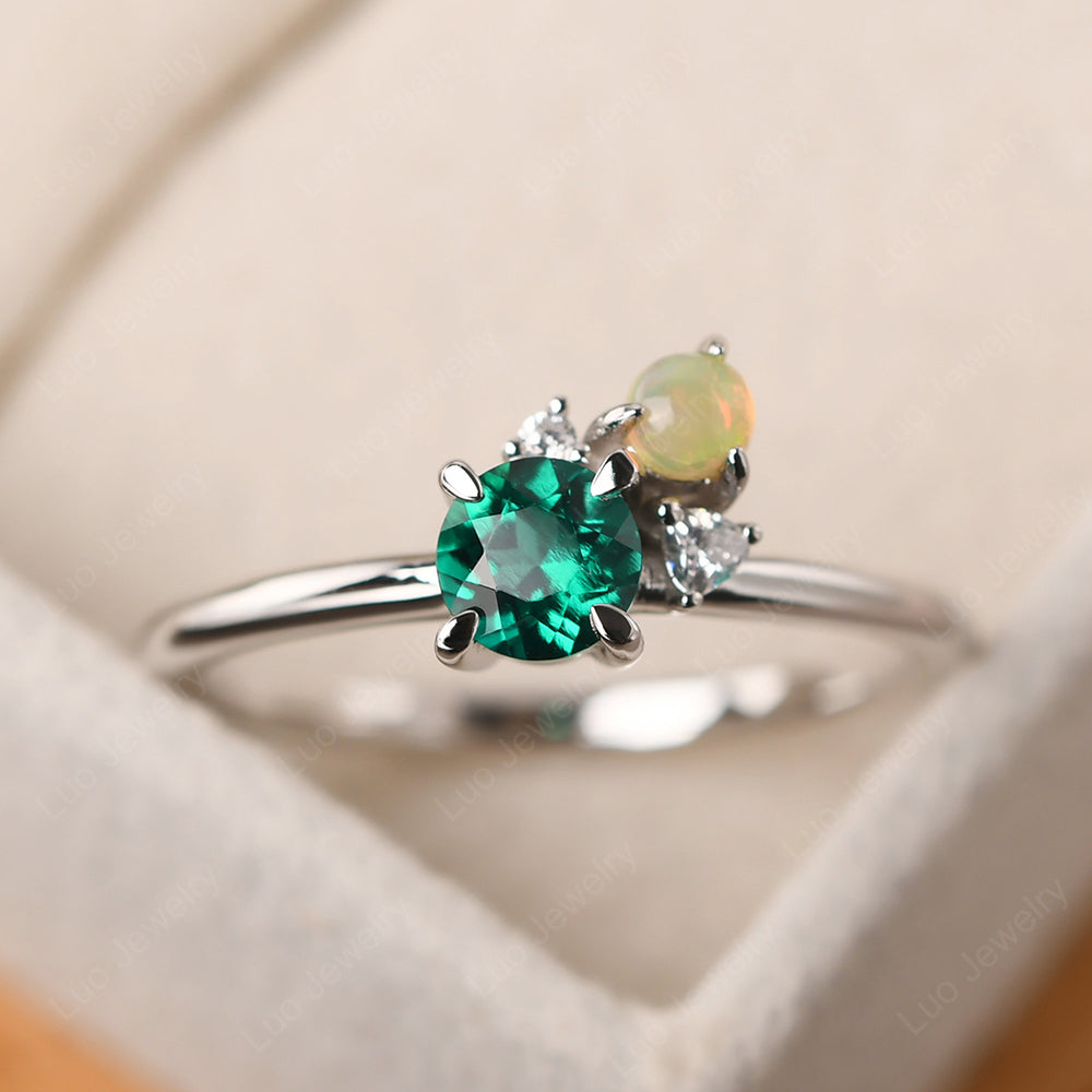 Round Emerald Engagement Ring White Gold - LUO Jewelry