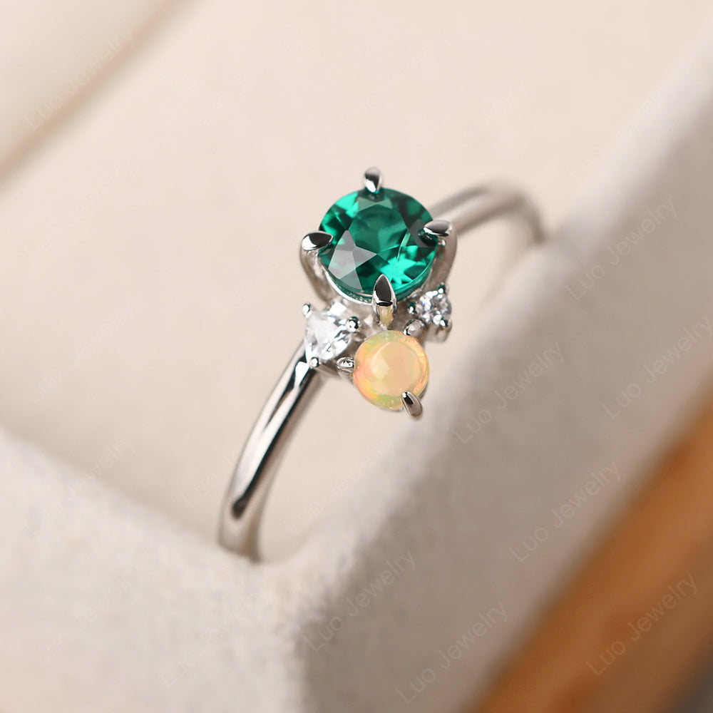 Round Emerald Engagement Ring White Gold - LUO Jewelry