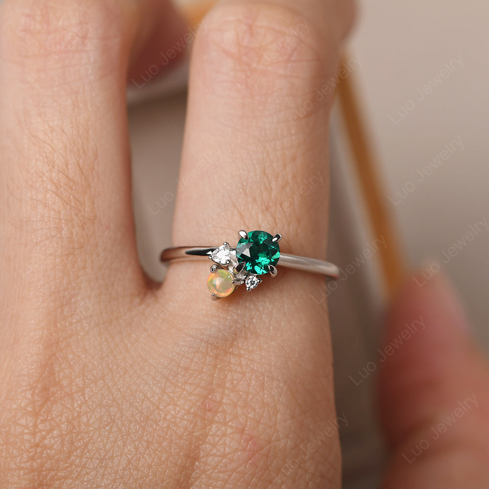 Round Emerald Engagement Ring White Gold - LUO Jewelry