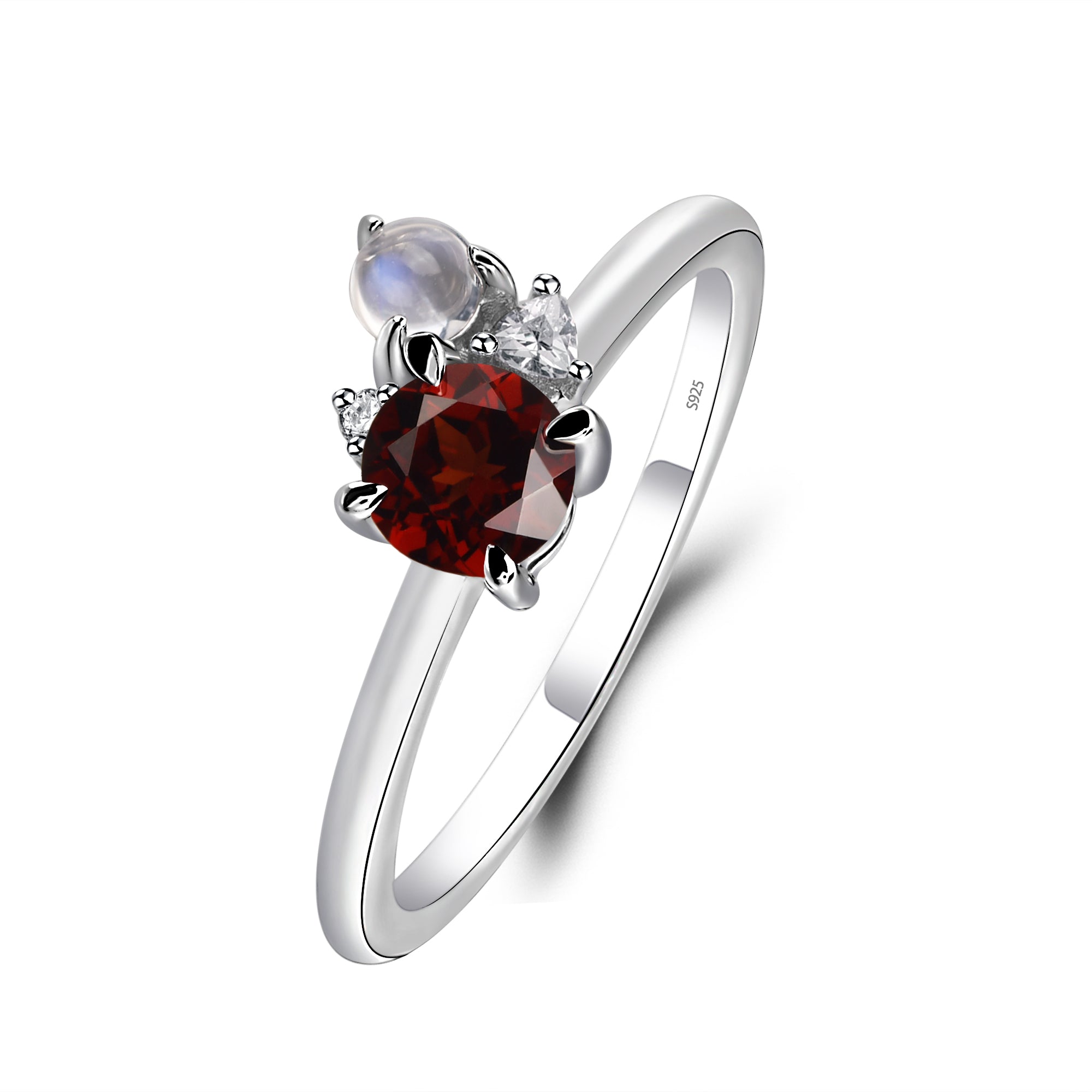 Round Garnet Engagement Ring White Gold - LUO Jewelry
