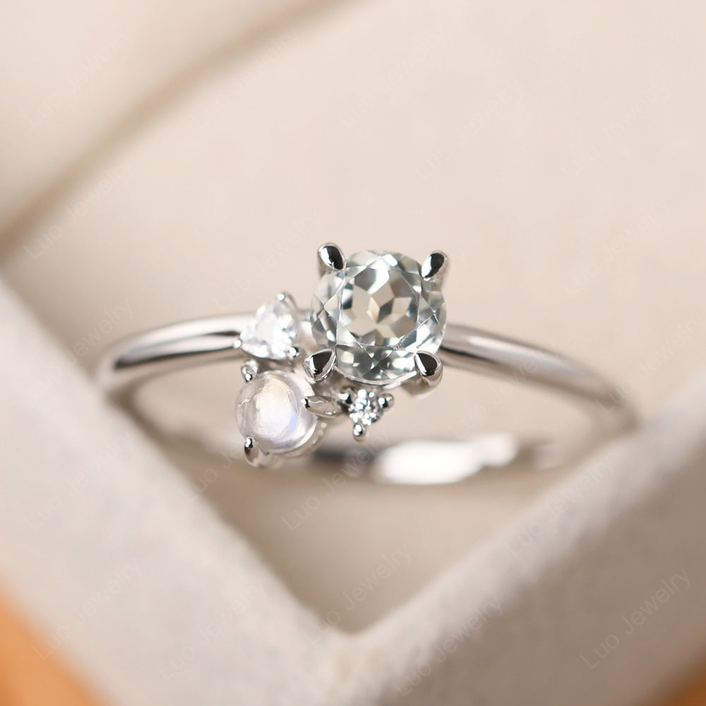 Round Green Amethyst Engagement Ring White Gold - LUO Jewelry