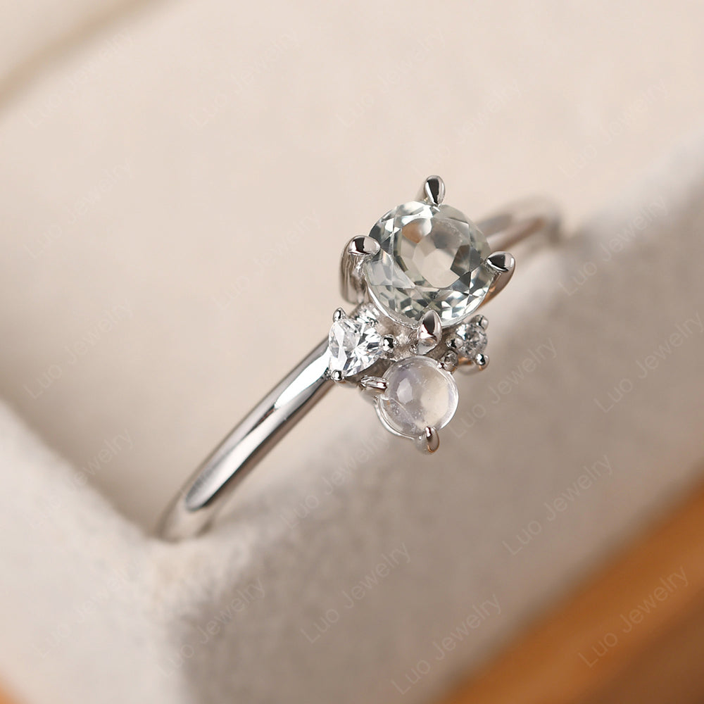 Round Green Amethyst Engagement Ring White Gold - LUO Jewelry
