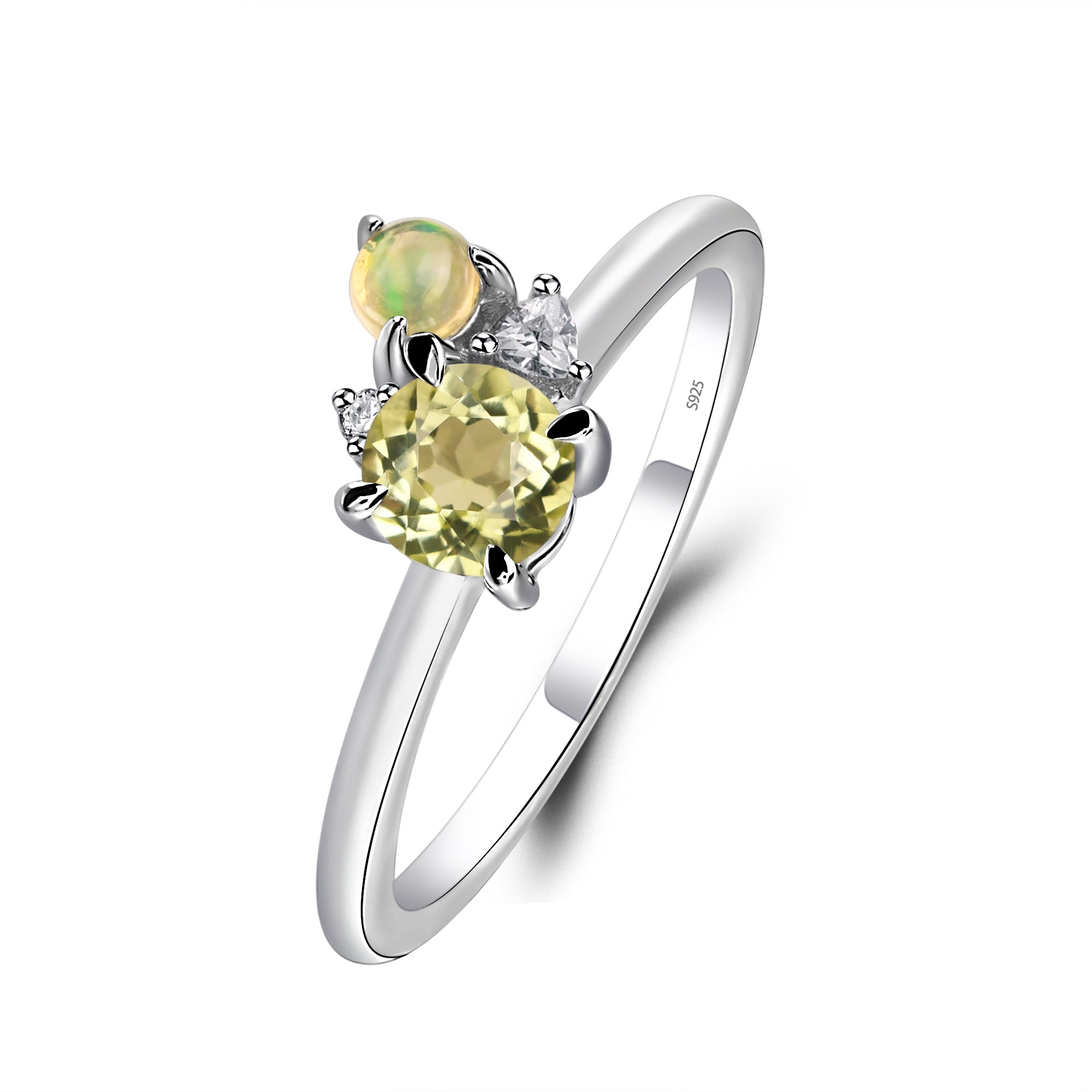 Round Lemon Quartz Engagement Ring White Gold - LUO Jewelry