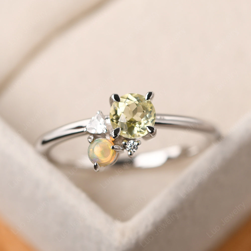 Round Lemon Quartz Engagement Ring White Gold - LUO Jewelry