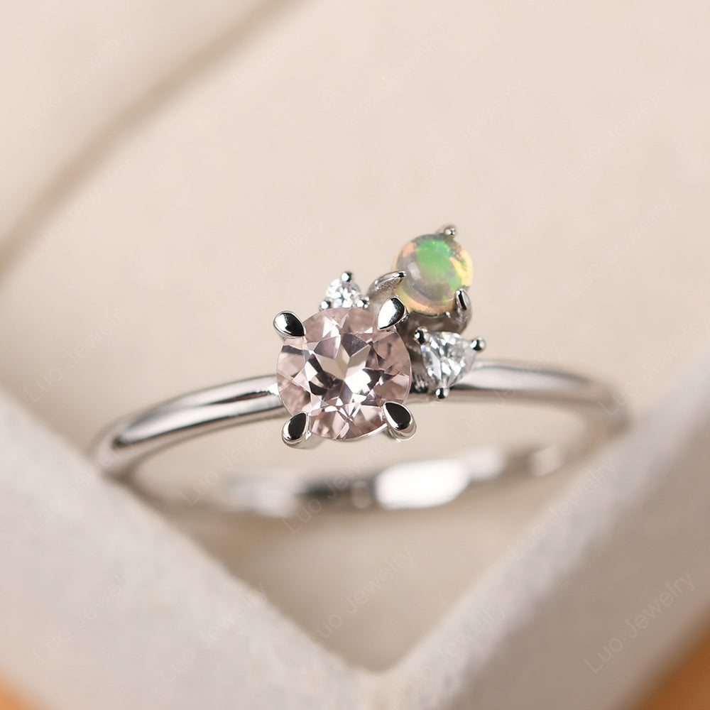 Round Morganite Engagement Ring White Gold - LUO Jewelry