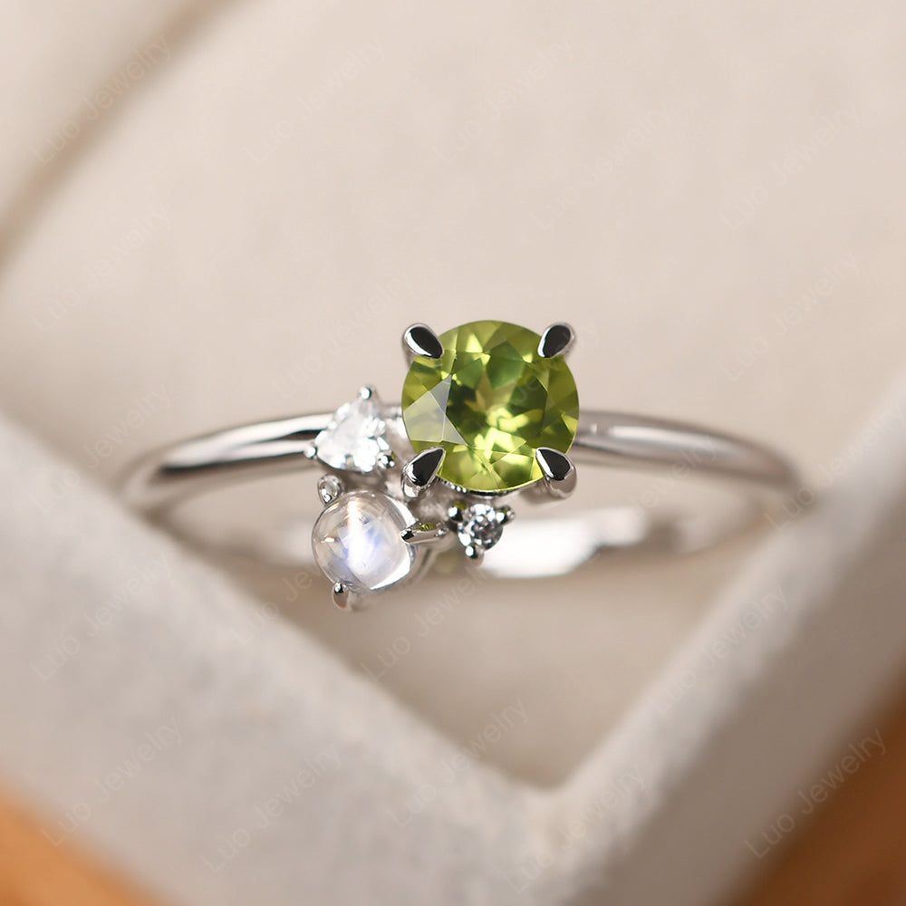 Round Peridot Engagement Ring White Gold - LUO Jewelry