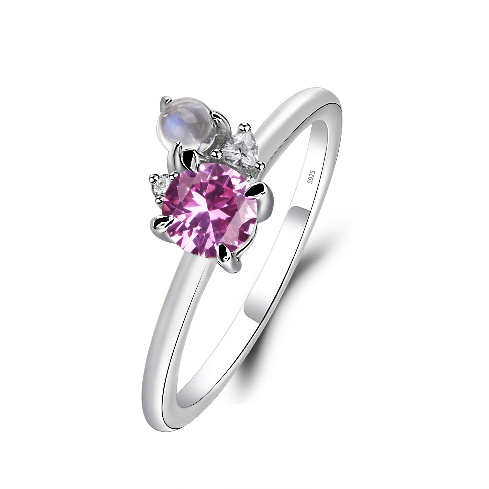 Round Pink Sapphire Engagement Ring White Gold - LUO Jewelry