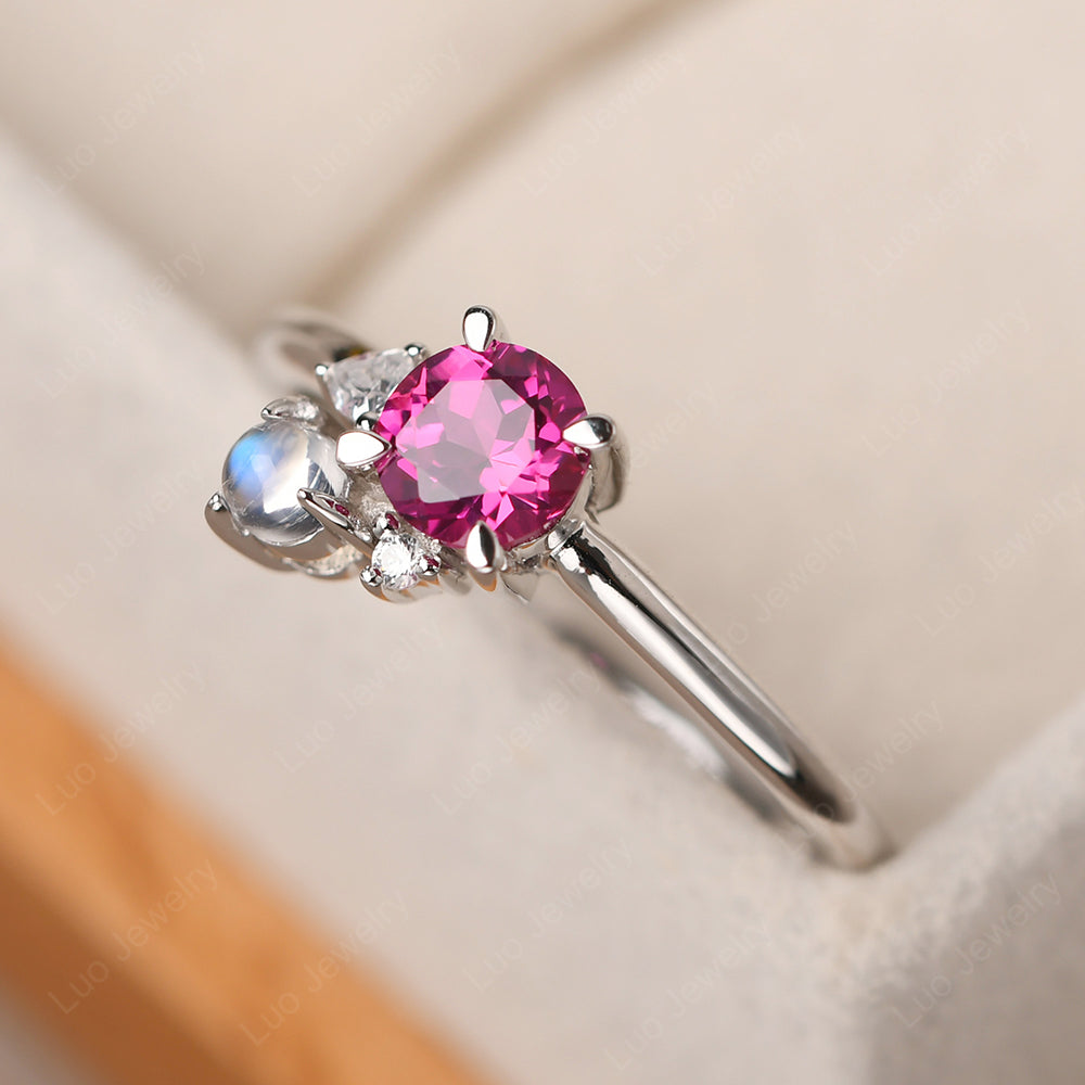 Round Ruby Engagement Ring White Gold - LUO Jewelry