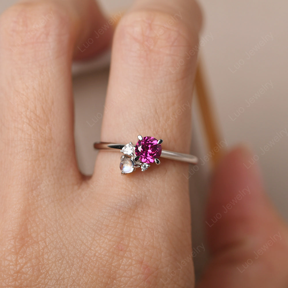Round Ruby Engagement Ring White Gold - LUO Jewelry